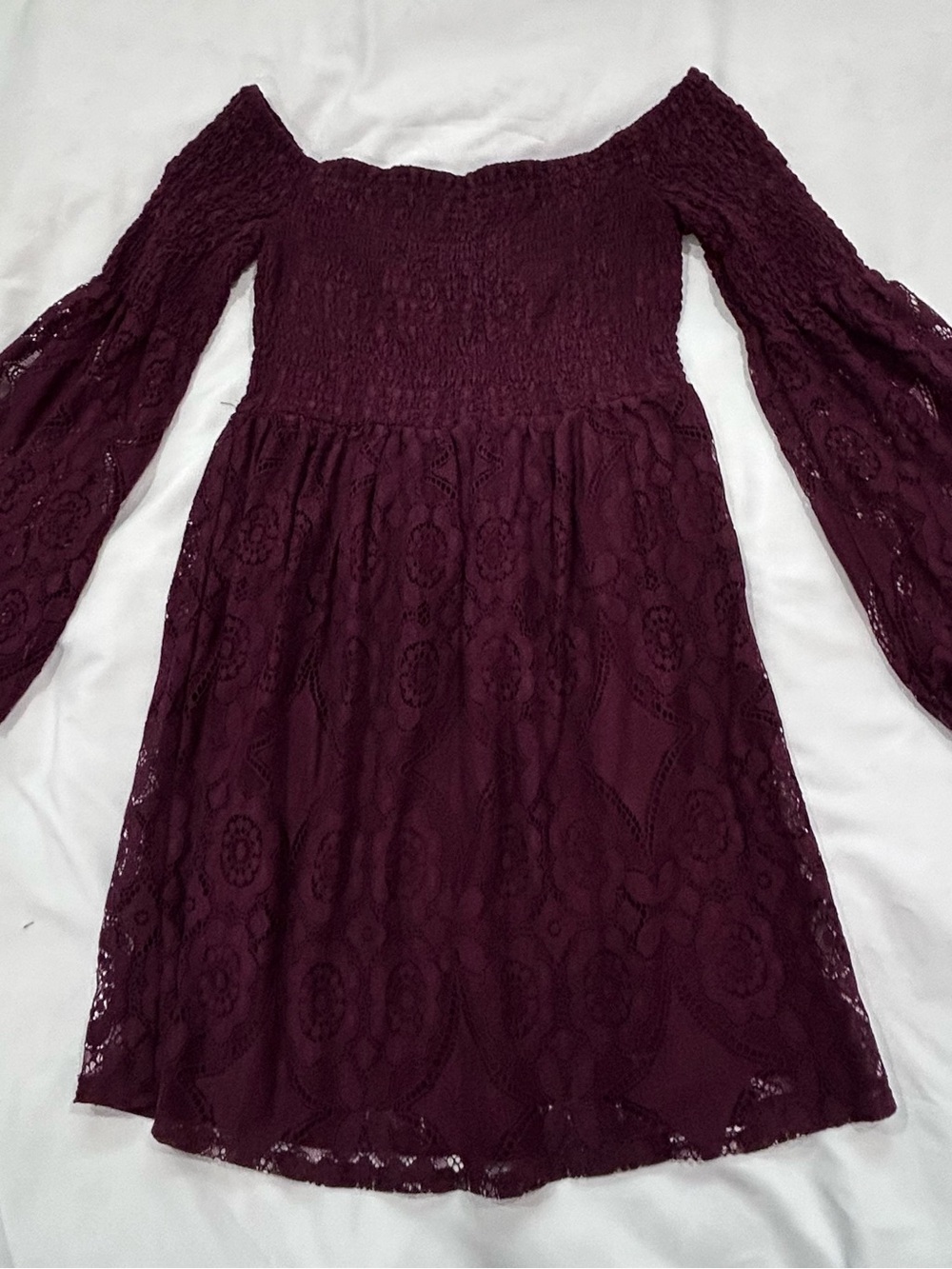 Xhilaration Burgundy Off-Shoulder Lace Long Sleeve Dress